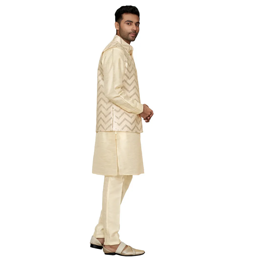 Trendy Cream Silk Waistcoat Set