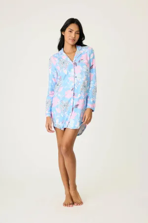 Tropic Garden Night Sleepwear Shirt In Bright Blue - P.J. Salvage