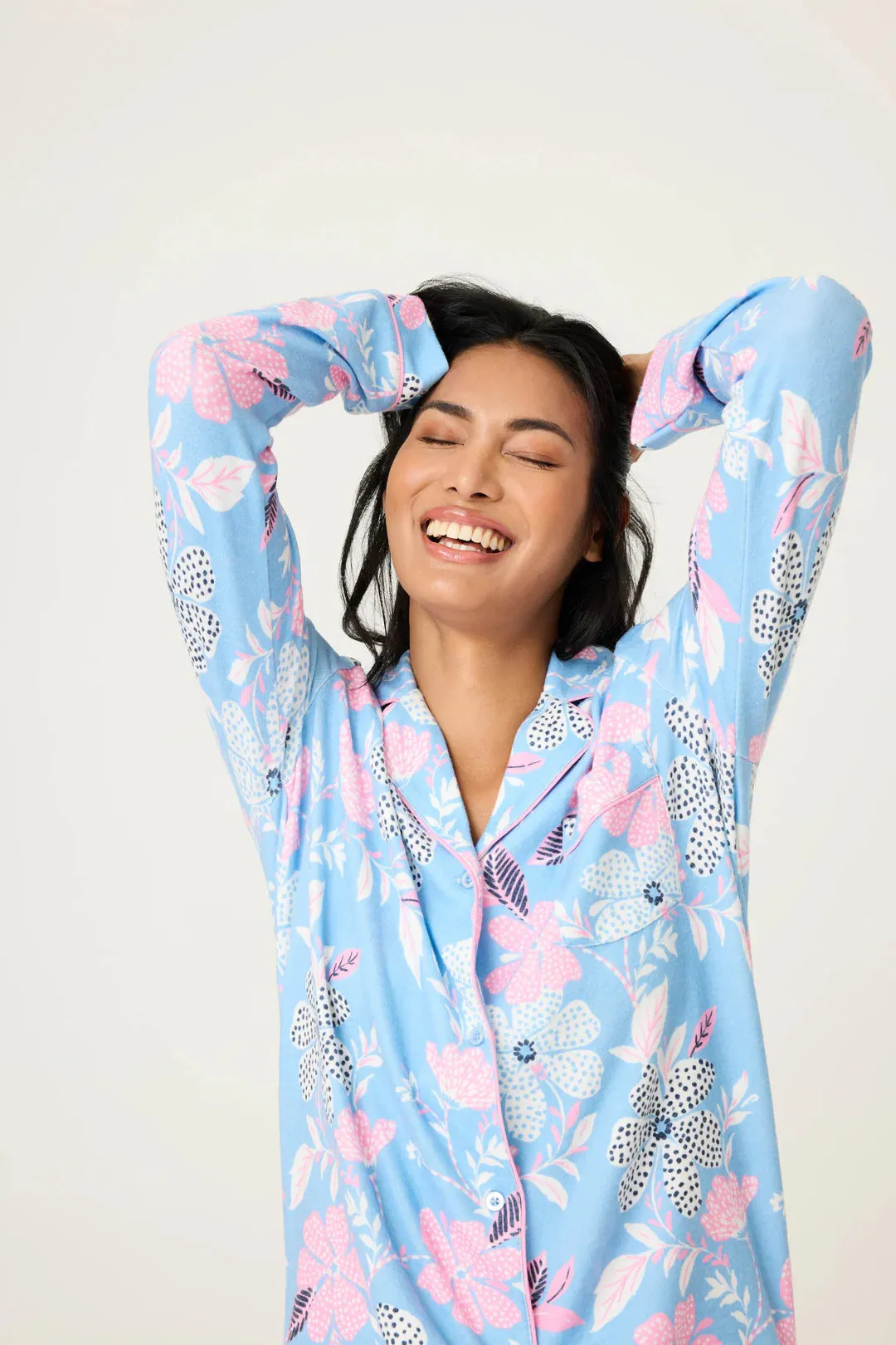 Tropic Garden Night Sleepwear Shirt In Bright Blue - P.J. Salvage