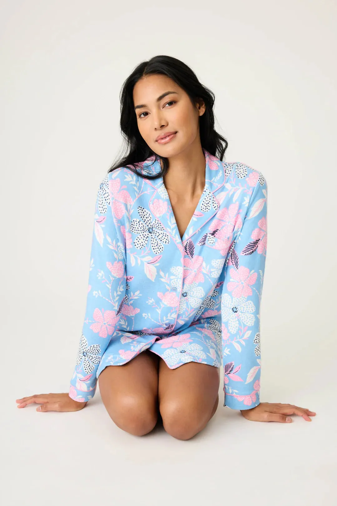 Tropic Garden Night Sleepwear Shirt In Bright Blue - P.J. Salvage