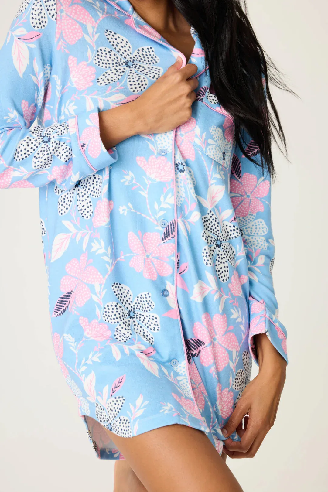 Tropic Garden Night Sleepwear Shirt In Bright Blue - P.J. Salvage