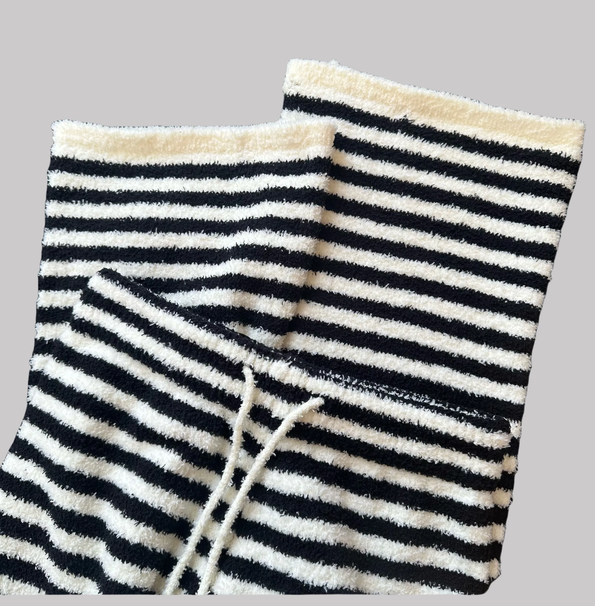 Upgraded Black &amp; White Striped Flannel Loungewear Set