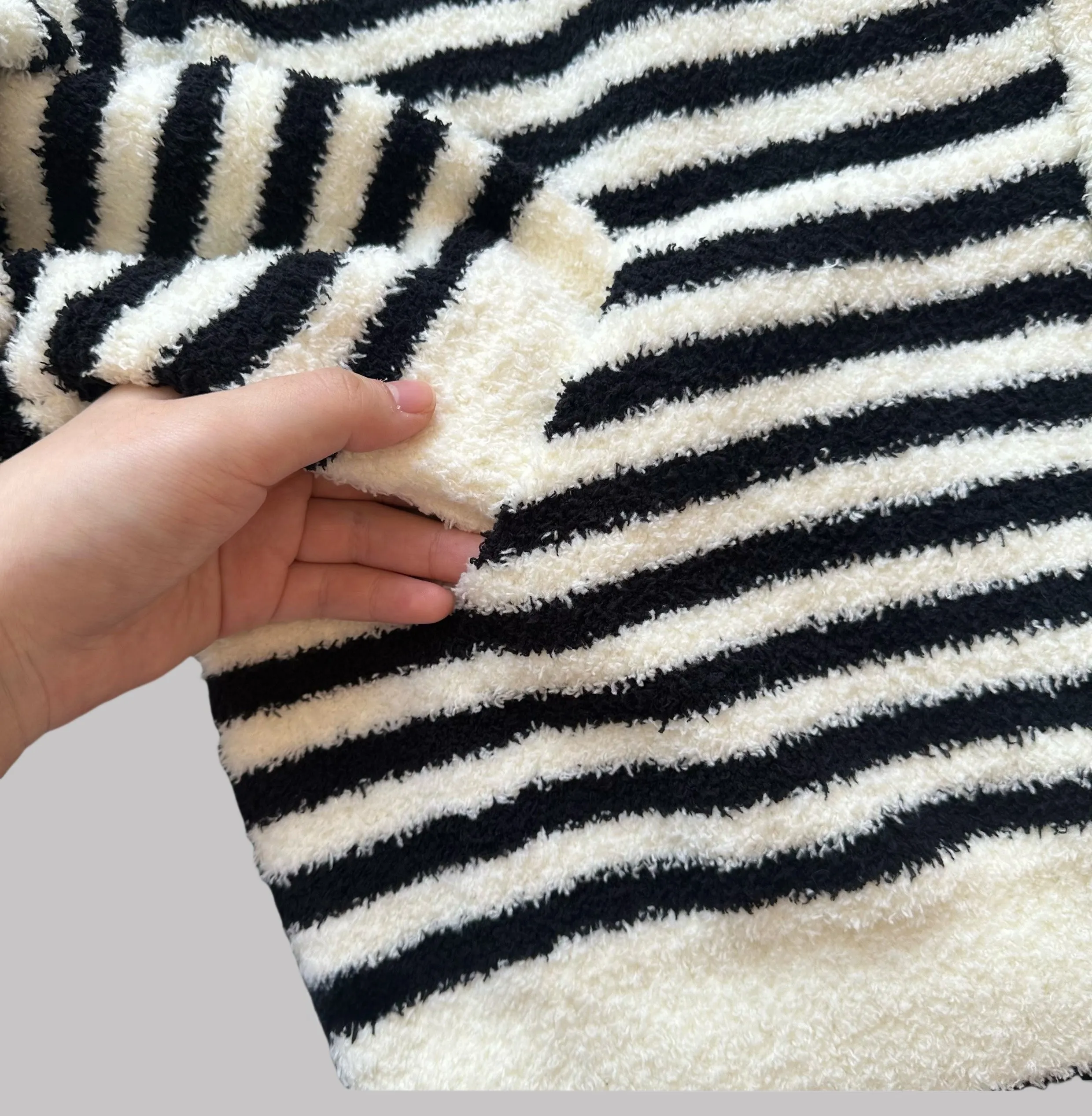Upgraded Black &amp; White Striped Flannel Loungewear Set