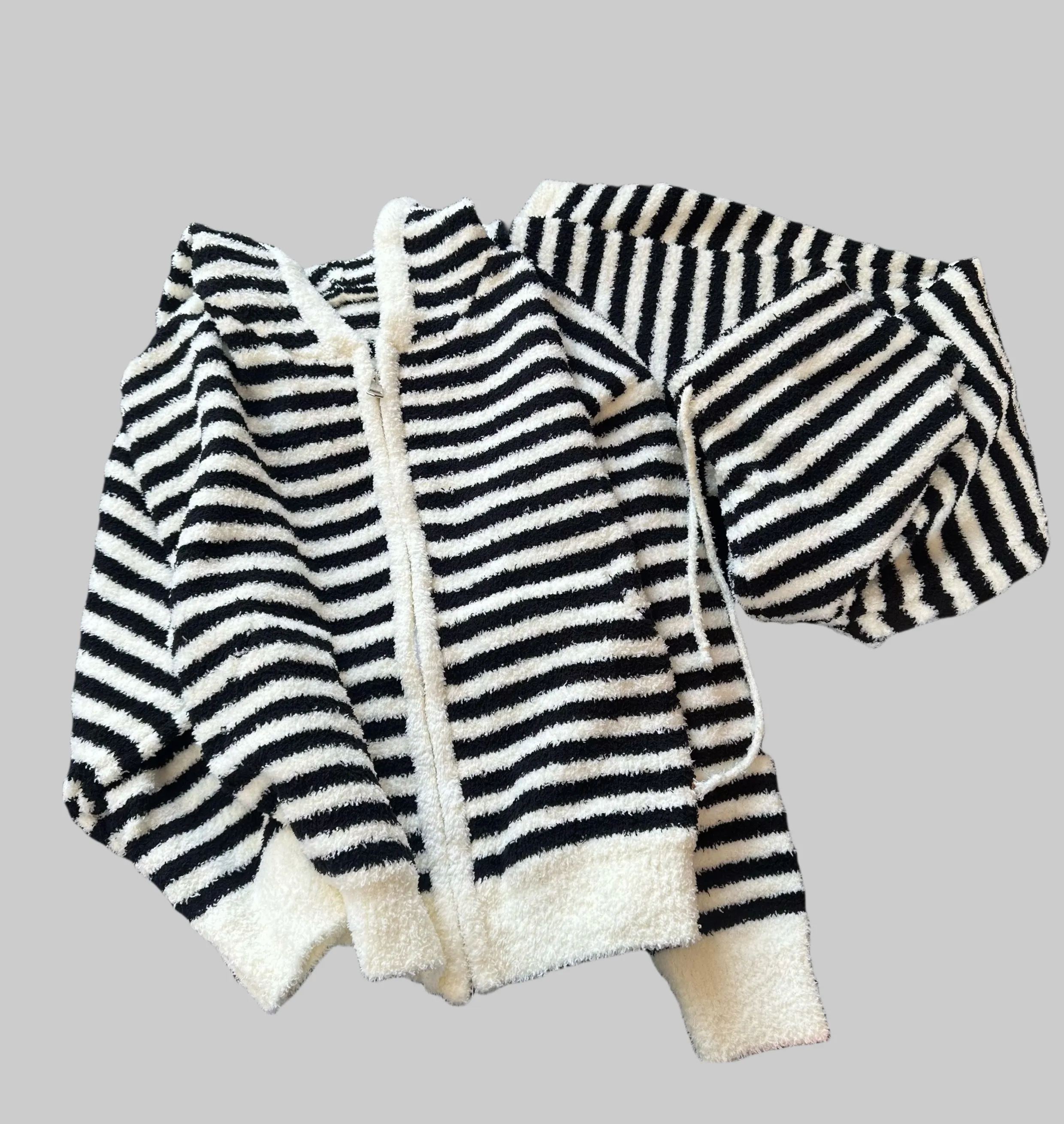 Upgraded Black &amp; White Striped Flannel Loungewear Set