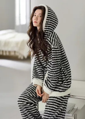 Upgraded Black &amp; White Striped Flannel Loungewear Set