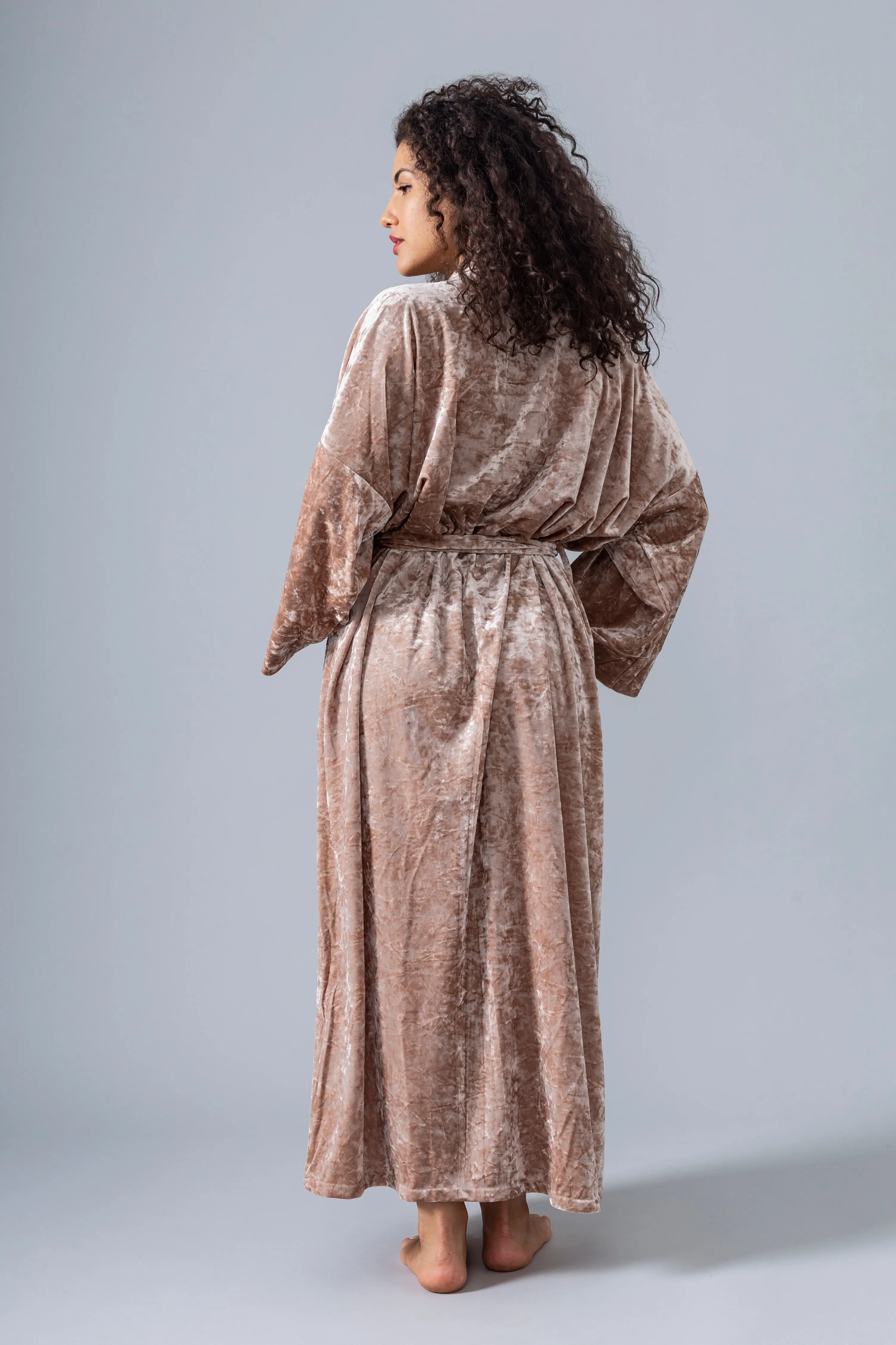 Velvet Kimono Robe - Champagne