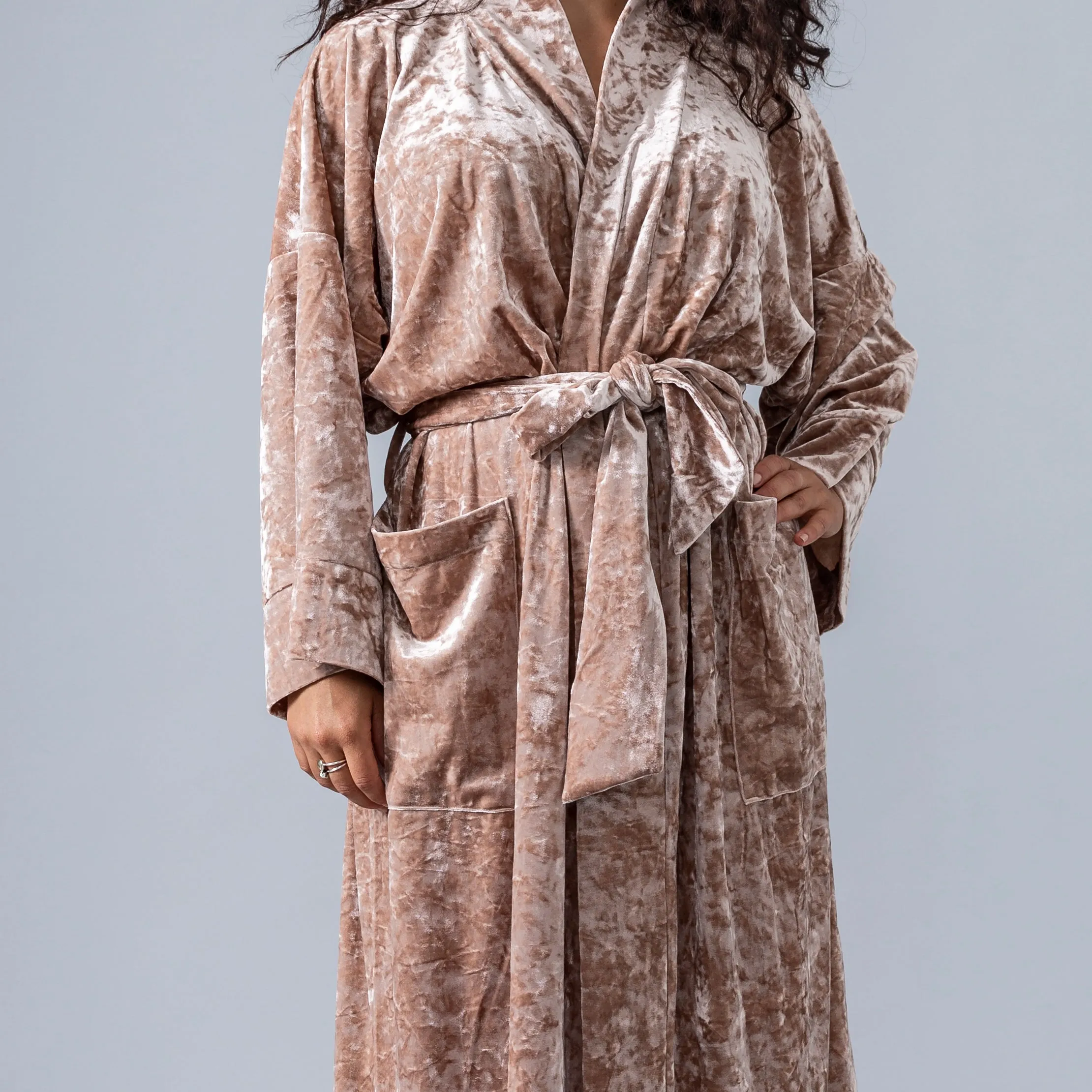 Velvet Kimono Robe - Champagne