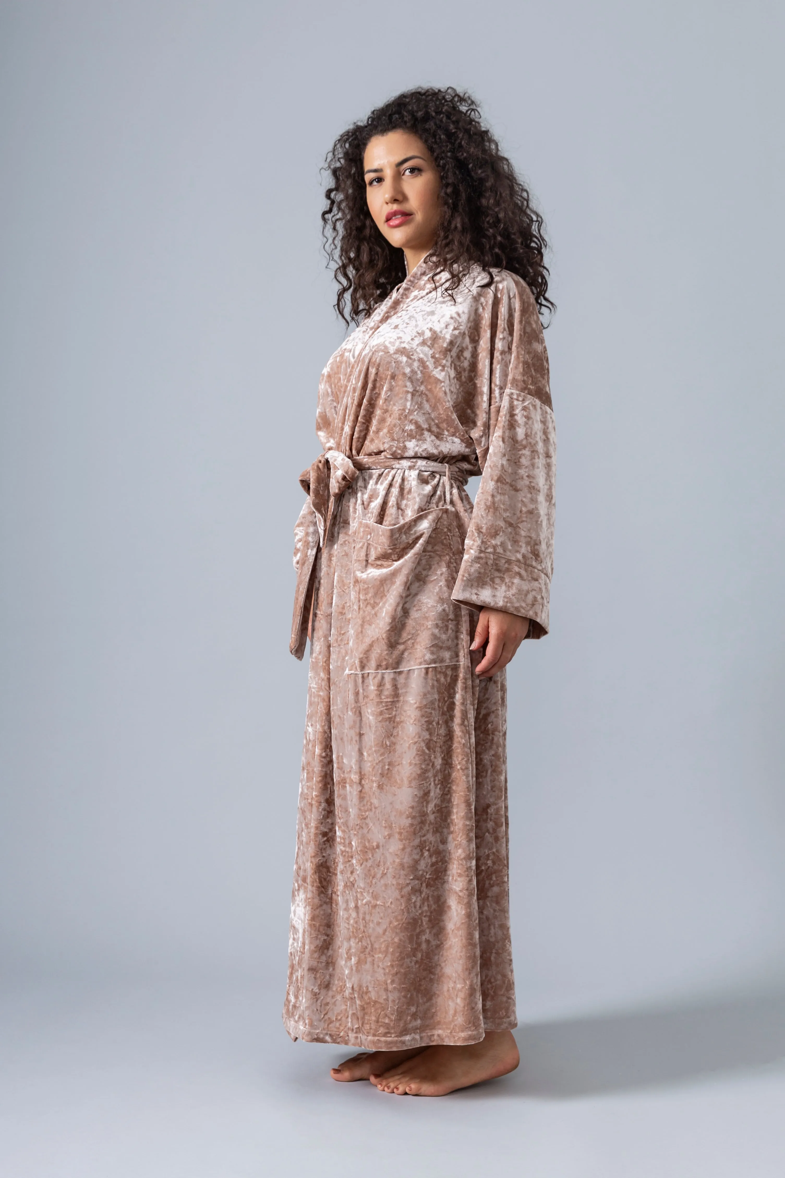 Velvet Kimono Robe - Champagne