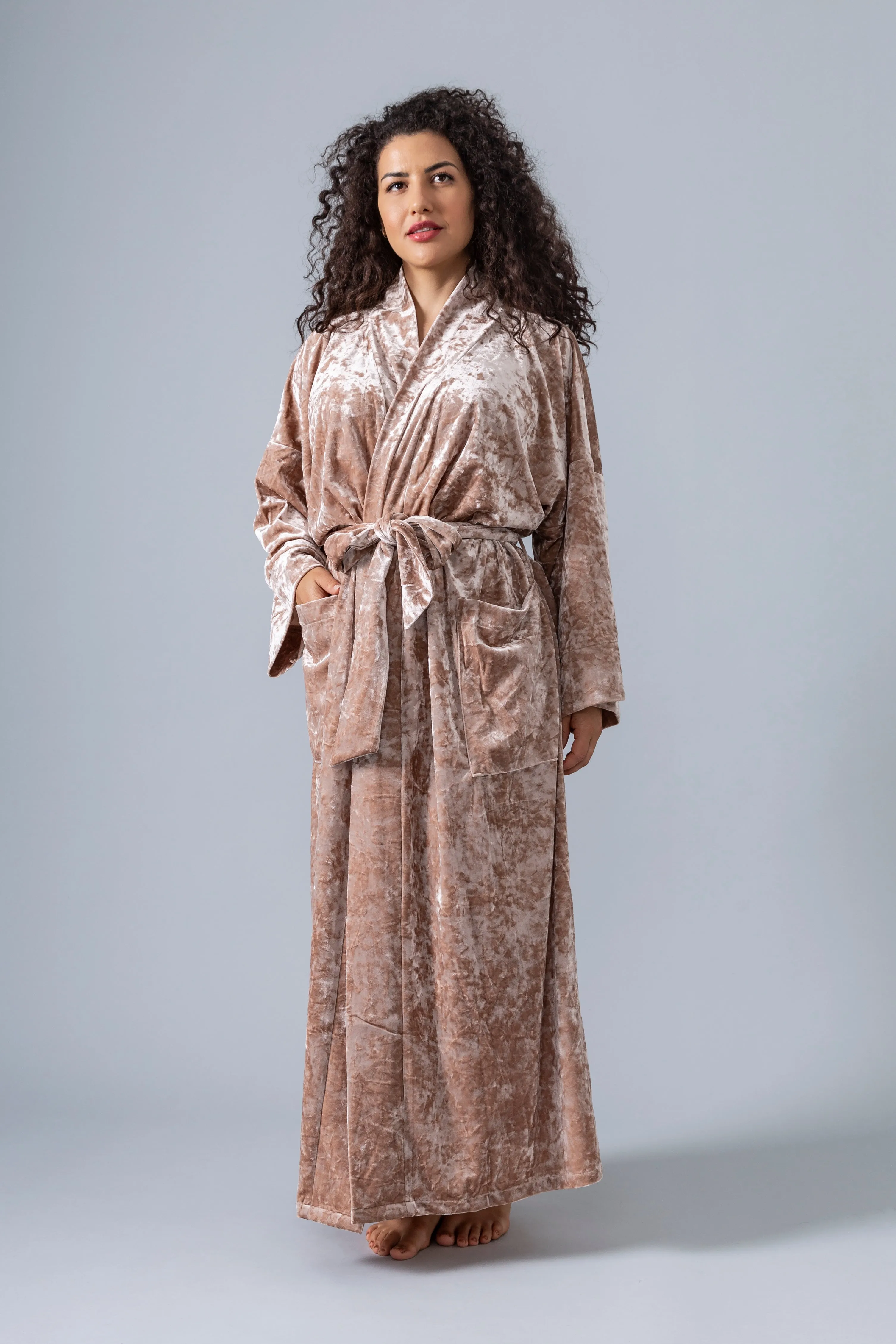 Velvet Kimono Robe - Champagne