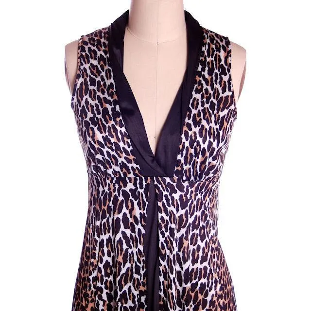 Vintage Cat Print Leopard Nylon Night Gown 1960s MEOW Small 34-34-44