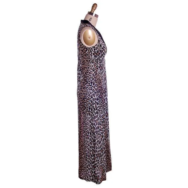 Vintage Cat Print Leopard Nylon Night Gown 1960s MEOW Small 34-34-44