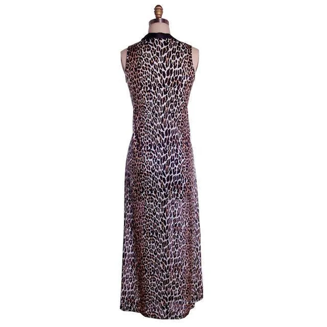Vintage Cat Print Leopard Nylon Night Gown 1960s MEOW Small 34-34-44