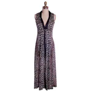 Vintage Cat Print Leopard Nylon Night Gown 1960s MEOW Small 34-34-44