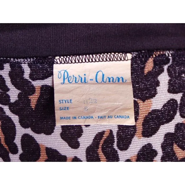 Vintage Cat Print Leopard Nylon Night Gown 1960s MEOW Small 34-34-44