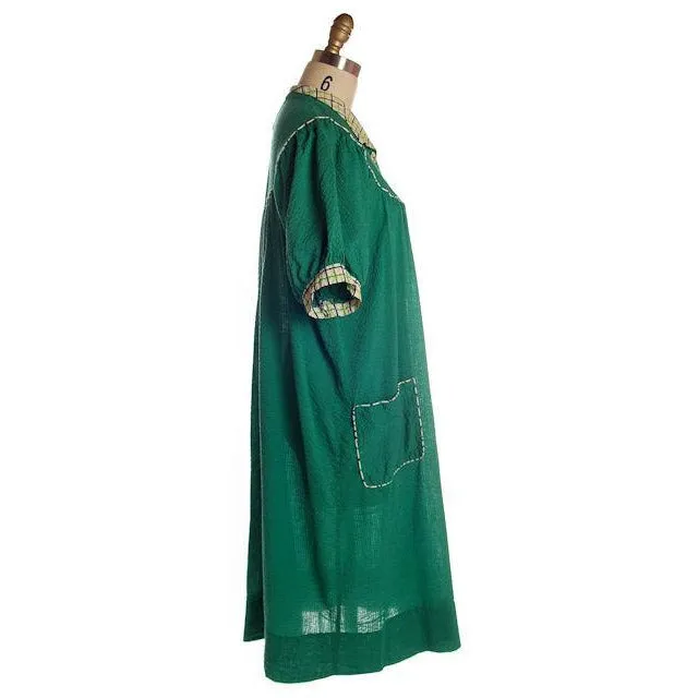 Vintage Green Seersucker Housecoat /Robe/Dress 1930s Any Sz