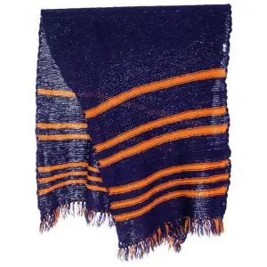 Vintage Hand Knit Scarf/Shawl Navy w Gold Stripes Large Early 1920s 72"