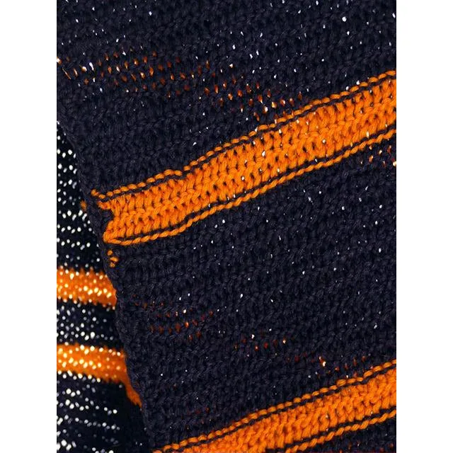 Vintage Hand Knit Scarf/Shawl Navy w Gold Stripes Large Early 1920s 72"