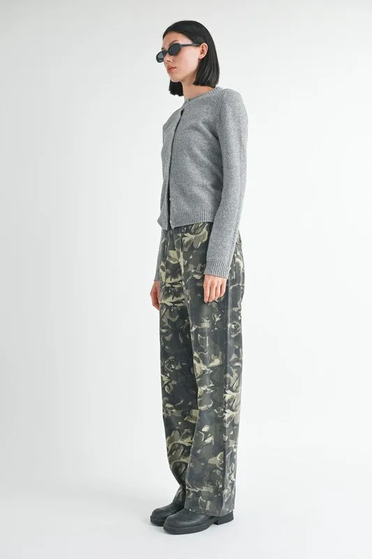 Vintage Print Straight Leg Pants With Pockets