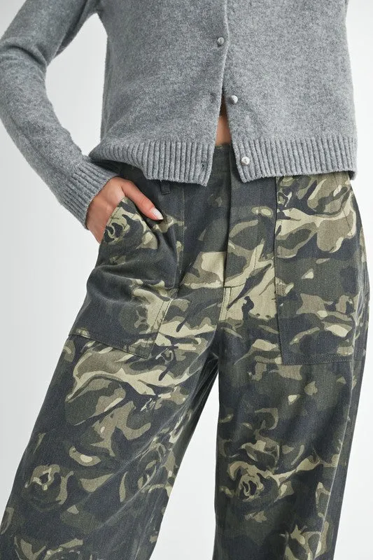 Vintage Print Straight Leg Pants With Pockets
