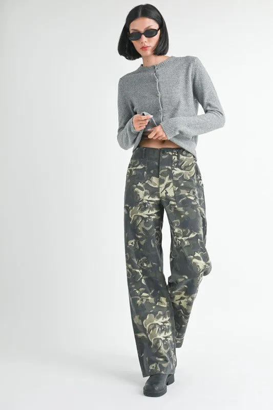 Vintage Print Straight Leg Pants With Pockets