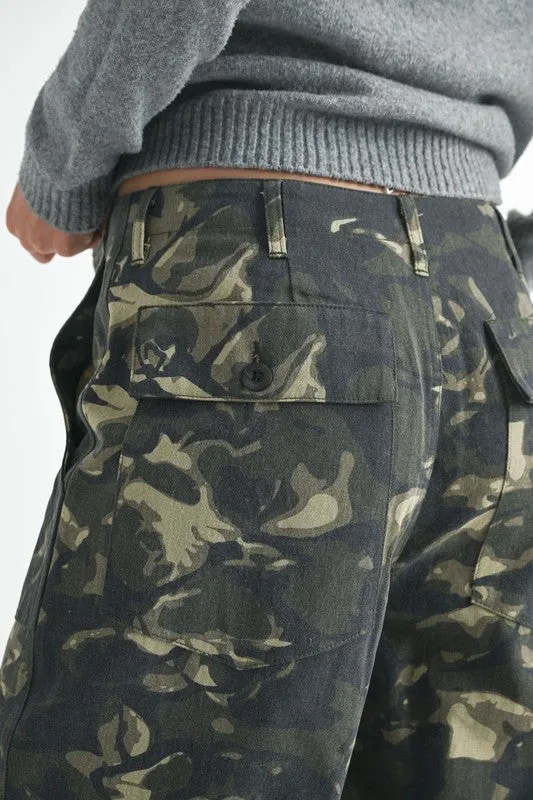 Vintage Print Straight Leg Pants With Pockets