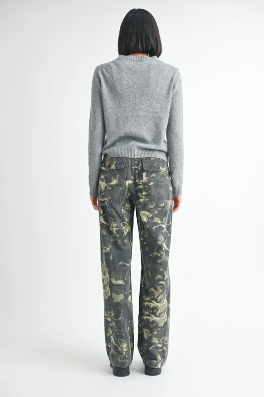 Vintage Print Straight Leg Pants With Pockets