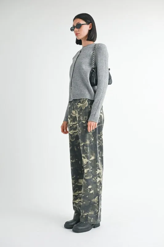 Vintage Print Straight Leg Pants With Pockets