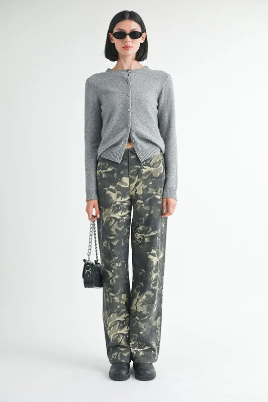 Vintage Print Straight Leg Pants With Pockets