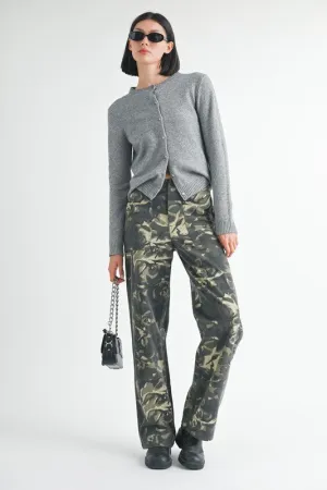 Vintage Print Straight Leg Pants With Pockets