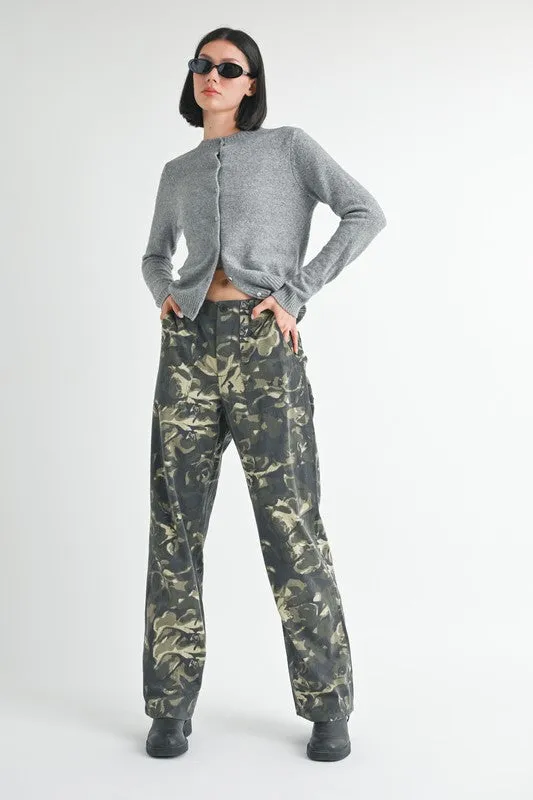 Vintage Print Straight Leg Pants With Pockets