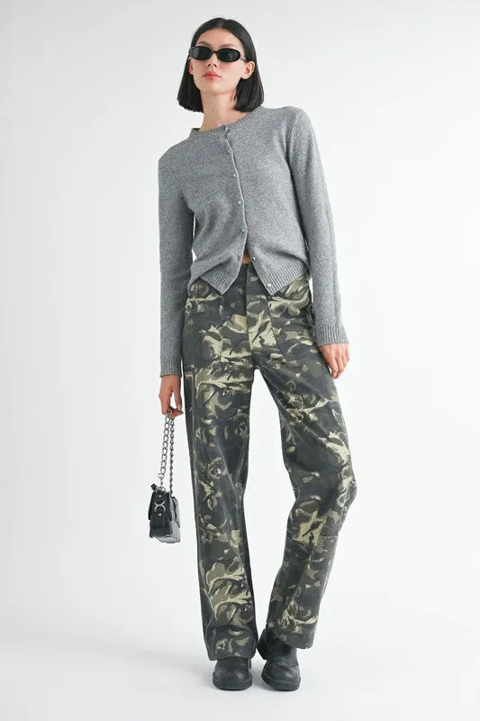 Vintage Print Straight Leg Pants With Pockets