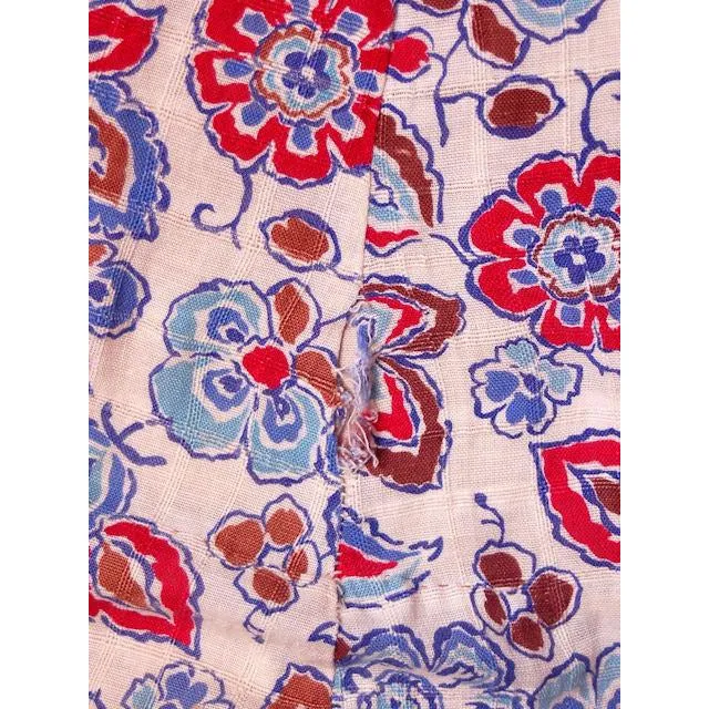 Vintage Printed Robe Unique Zipper Front Ealry 1940s Red/Blue/White 37-32-40