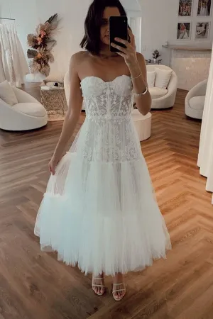 Vintage White Strapless Short Summer Tulle Wedding Dress