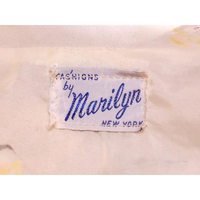 Vintage Yellow Flocked Nylon Chiffon Robe 1950s Marilyn 44 Bust Adorable