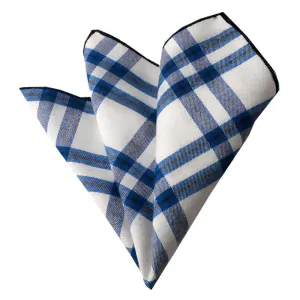 White Blue Plaid Pocket Square for Men - Premium Silk Handkerchiefs for Suits