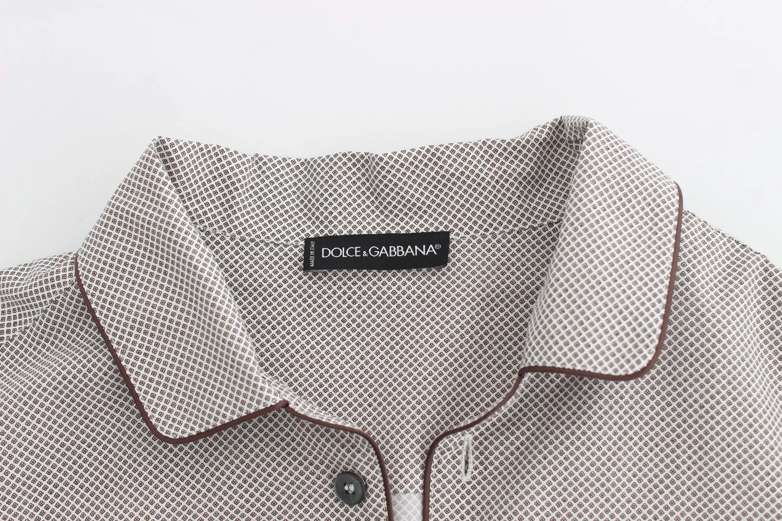 White Brown Cotton Pajama Shirt Sleepwear