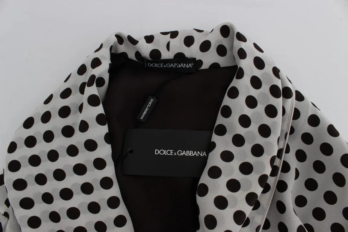 White Brown Polka SILK Robe Sleepwear Nightgown