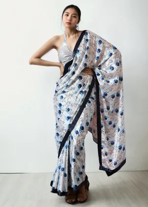 White Spun Silk Saree With Blouse Piece