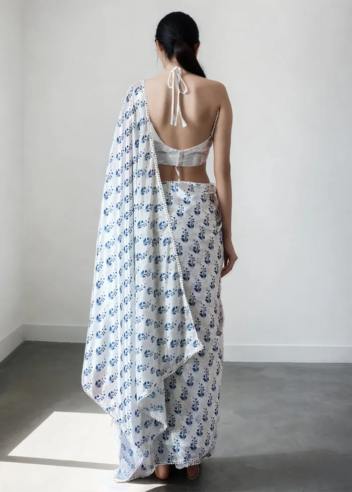White Spun Silk Saree With Blouse Piece