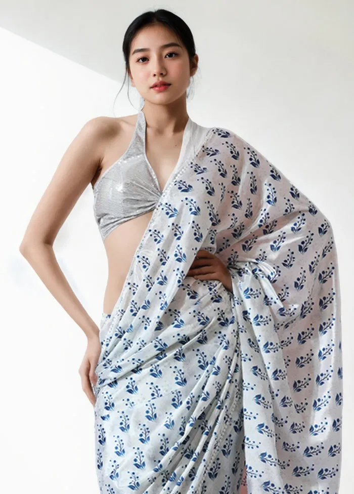 White Spun Silk Saree With Blouse Piece