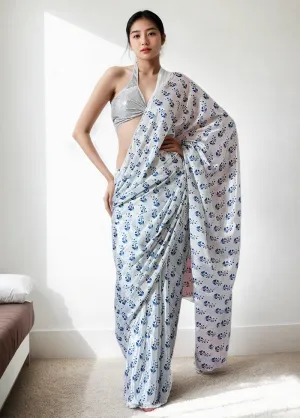 White Spun Silk Saree With Blouse Piece