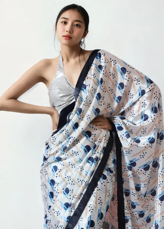 White Spun Silk Saree With Blouse Piece