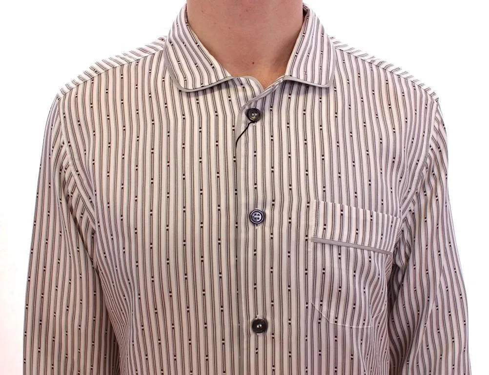 White Striped SILK Pajama Nightshirt Sleepwear