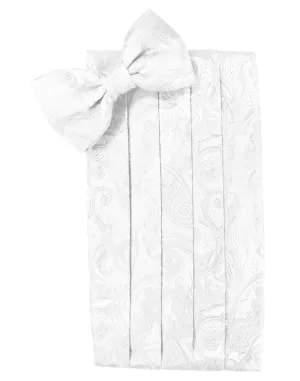 White Tapestry Silk Cummerbund & Bow Tie Set