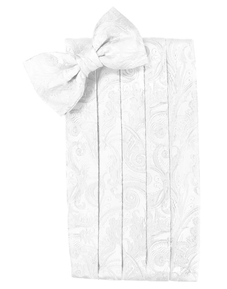 White Tapestry Silk Cummerbund & Bow Tie Set