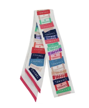 White/Multicolor Label Silk Bandeau Scarf
