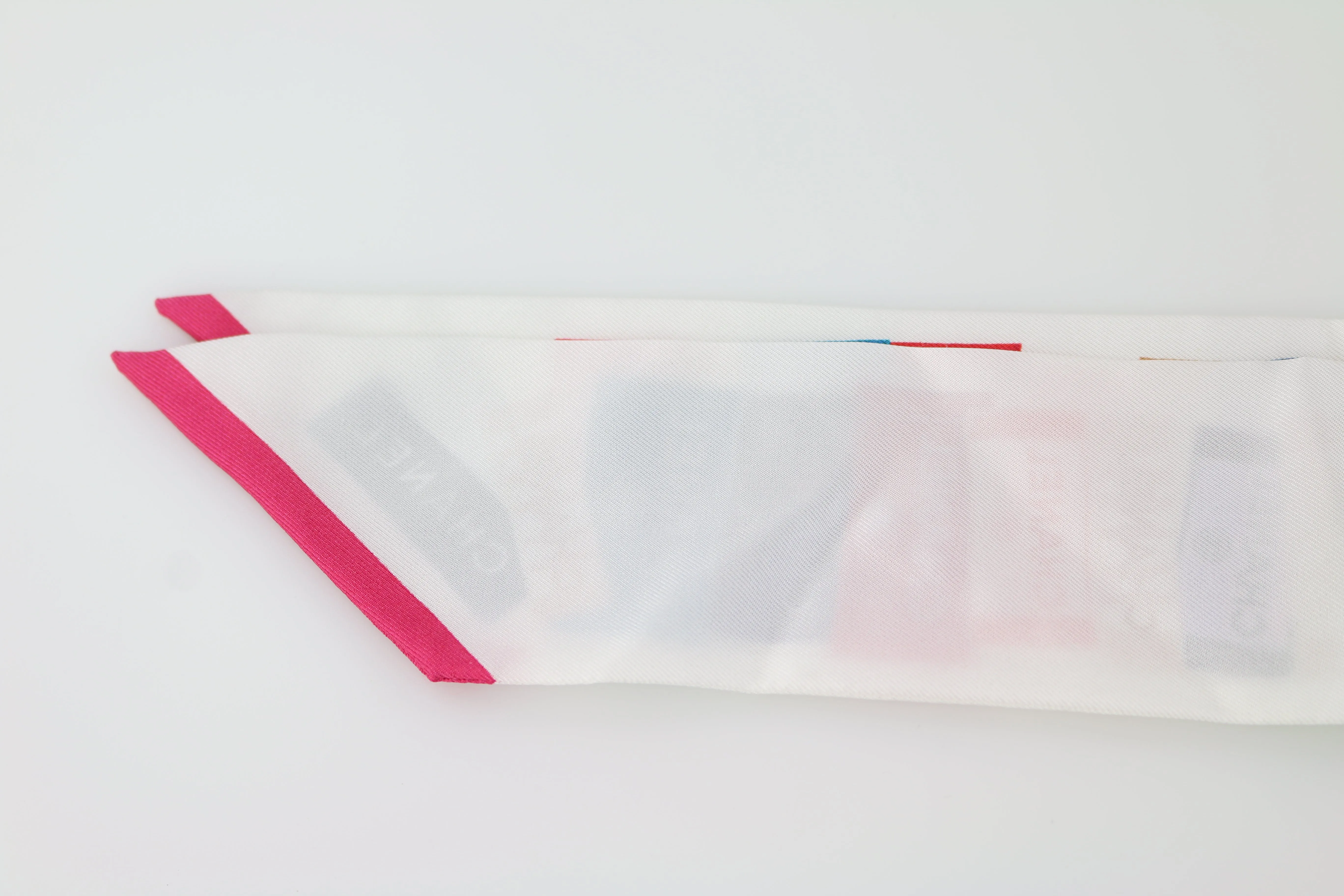 White/Multicolor Label Silk Bandeau Scarf