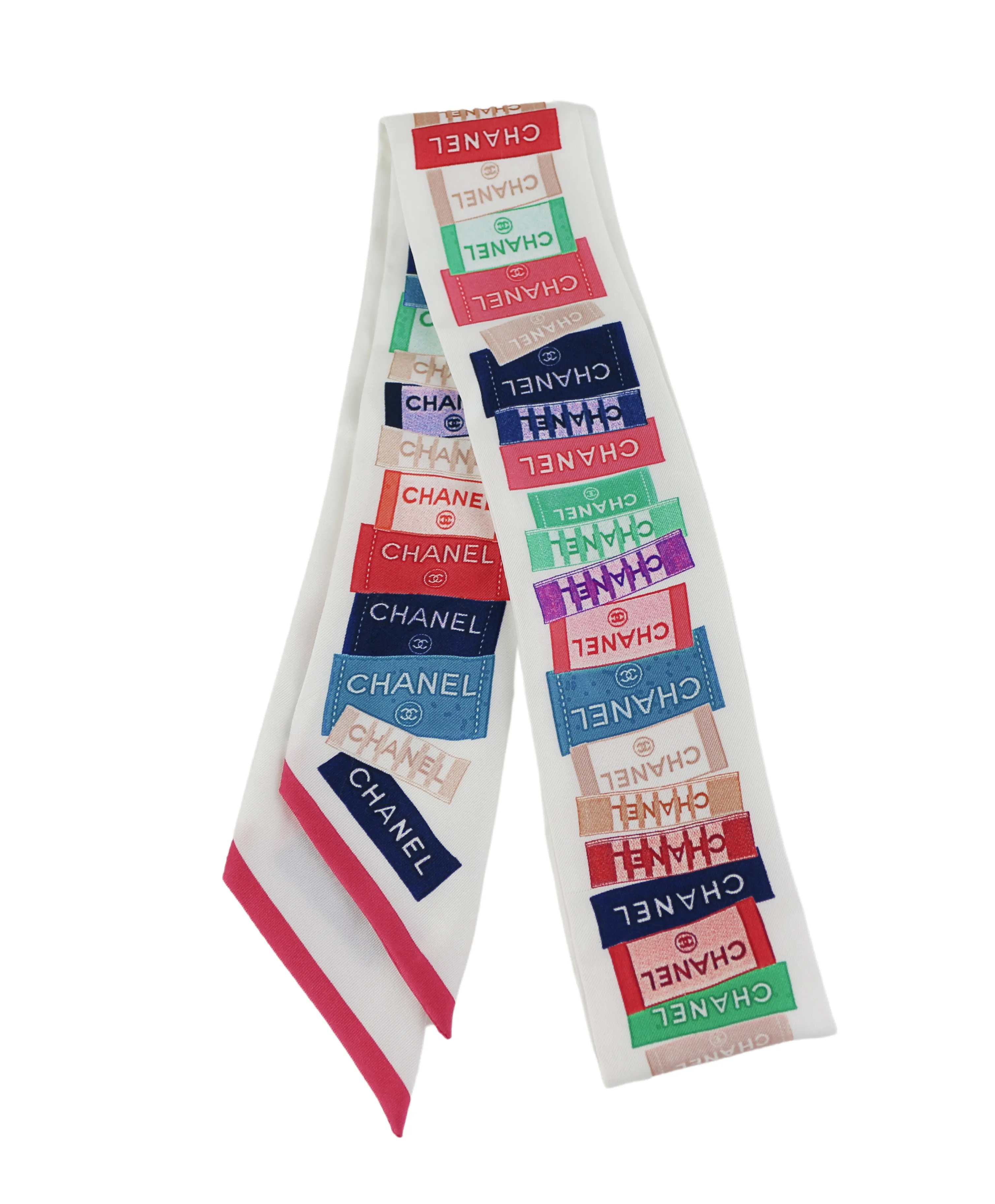 White/Multicolor Label Silk Bandeau Scarf