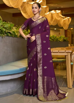 Wine Spun Silk Saree With Blouse Piece