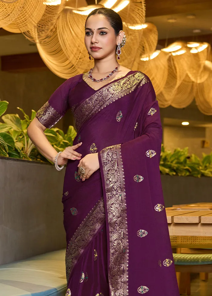 Wine Spun Silk Saree With Blouse Piece